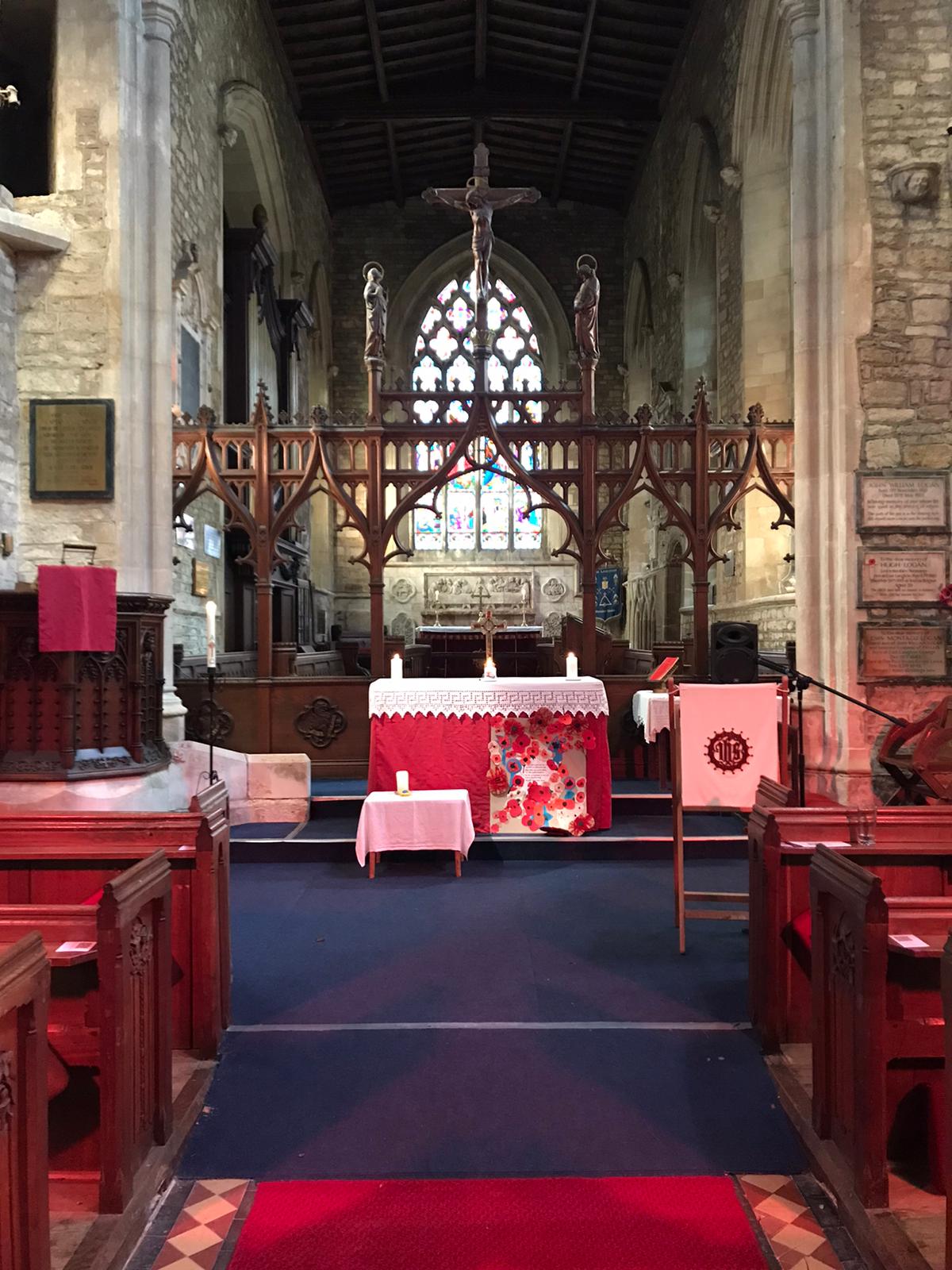 St Peter's Church, view to the altar on Remembrance Sunday