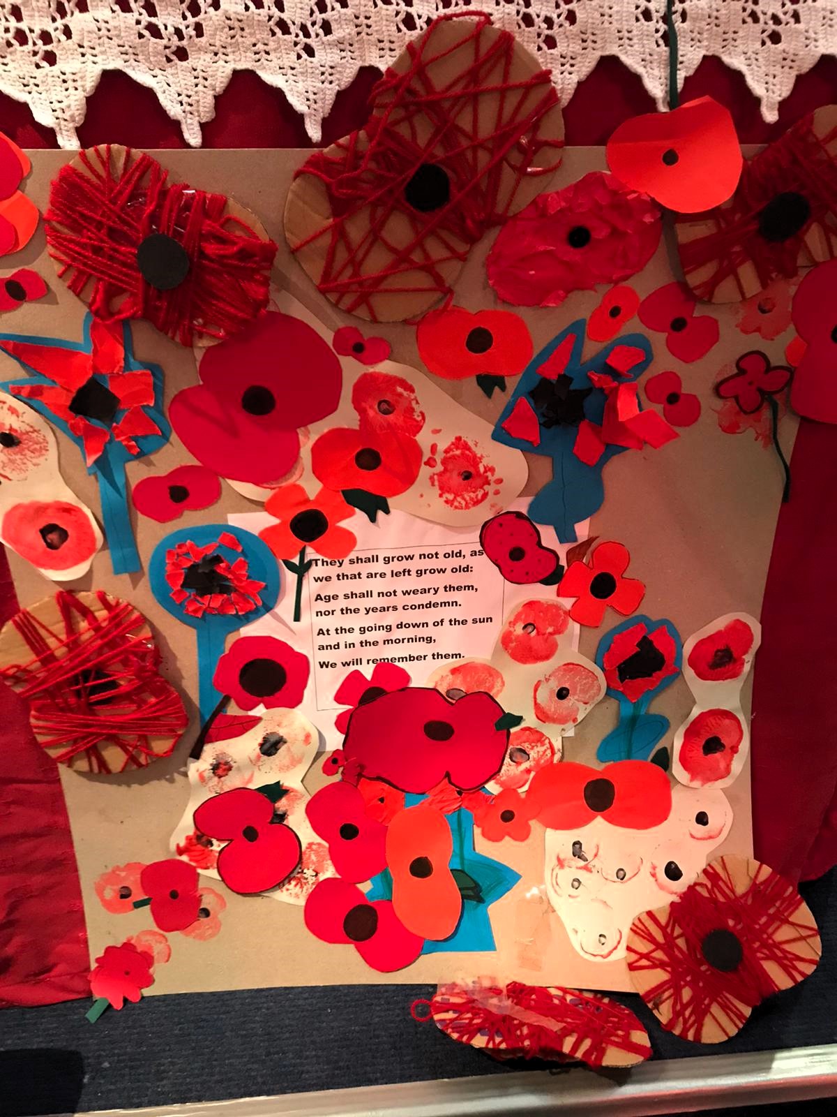 Remembrance Poppy Collage artwork made by the children of Church Langton C of E Primary School